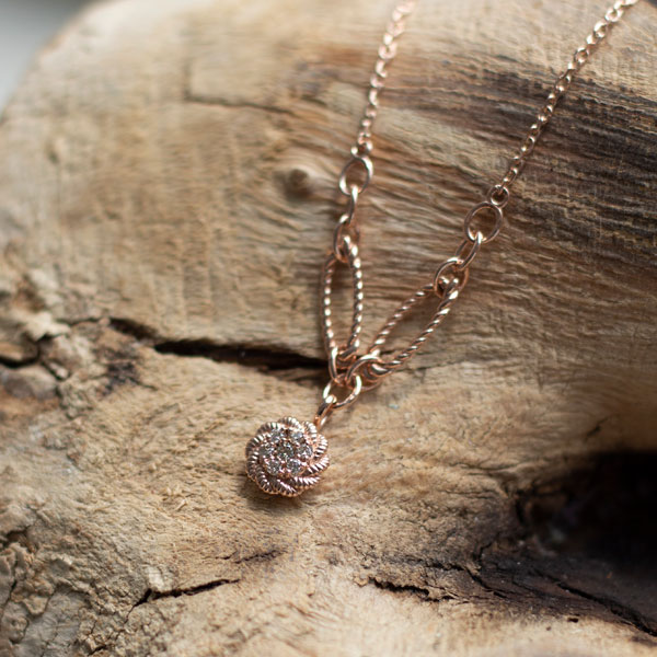 Rope pattern cognac pink gold necklace