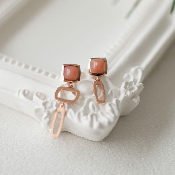 Square pink opal earring