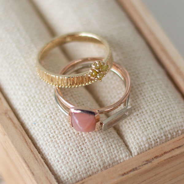 Square pink opal ring