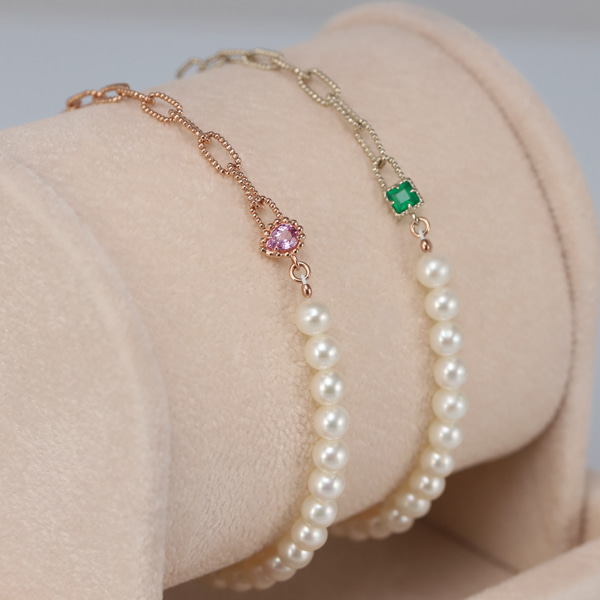 Pearl &amp; Square green onyx bracelets