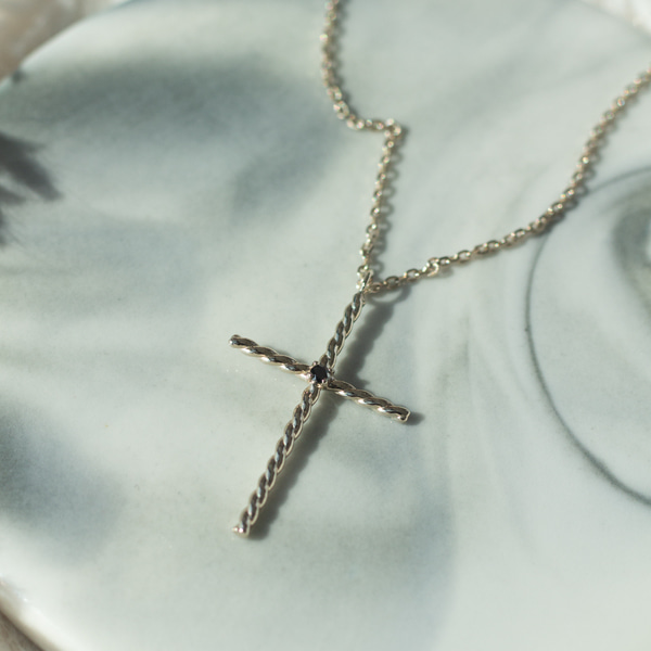 Twisted cross white gold necklace