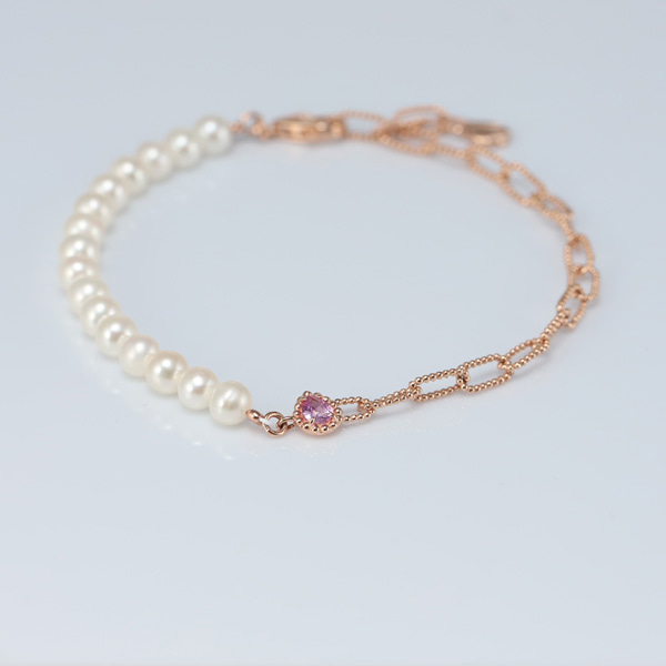 Pearl &amp; Pear cut Pink sapphire bracelets